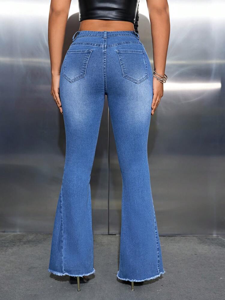 Ripped Leopard Print Spliced Flared Jeans