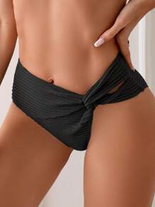 SHEIN Swim Summer Beach Solid Twist Detail Bikini Bottoms Carnival - Black - View 4