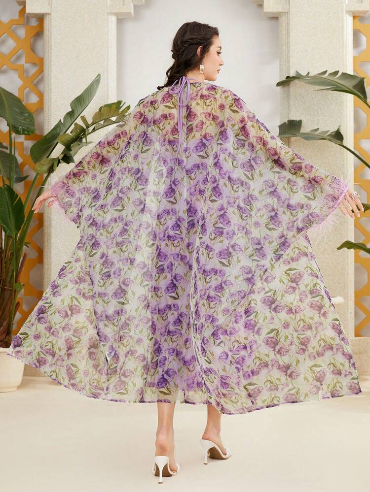 Women's Floral Printed Jacket And Cami Dress Set 2 Piece Set