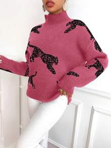 SHEIN Clasi 女式下垂肩動物圖案立領毛衣