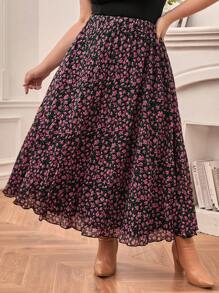SHEIN Frenchy Plus Size Floral Print Skirt - Multicolor - View 1