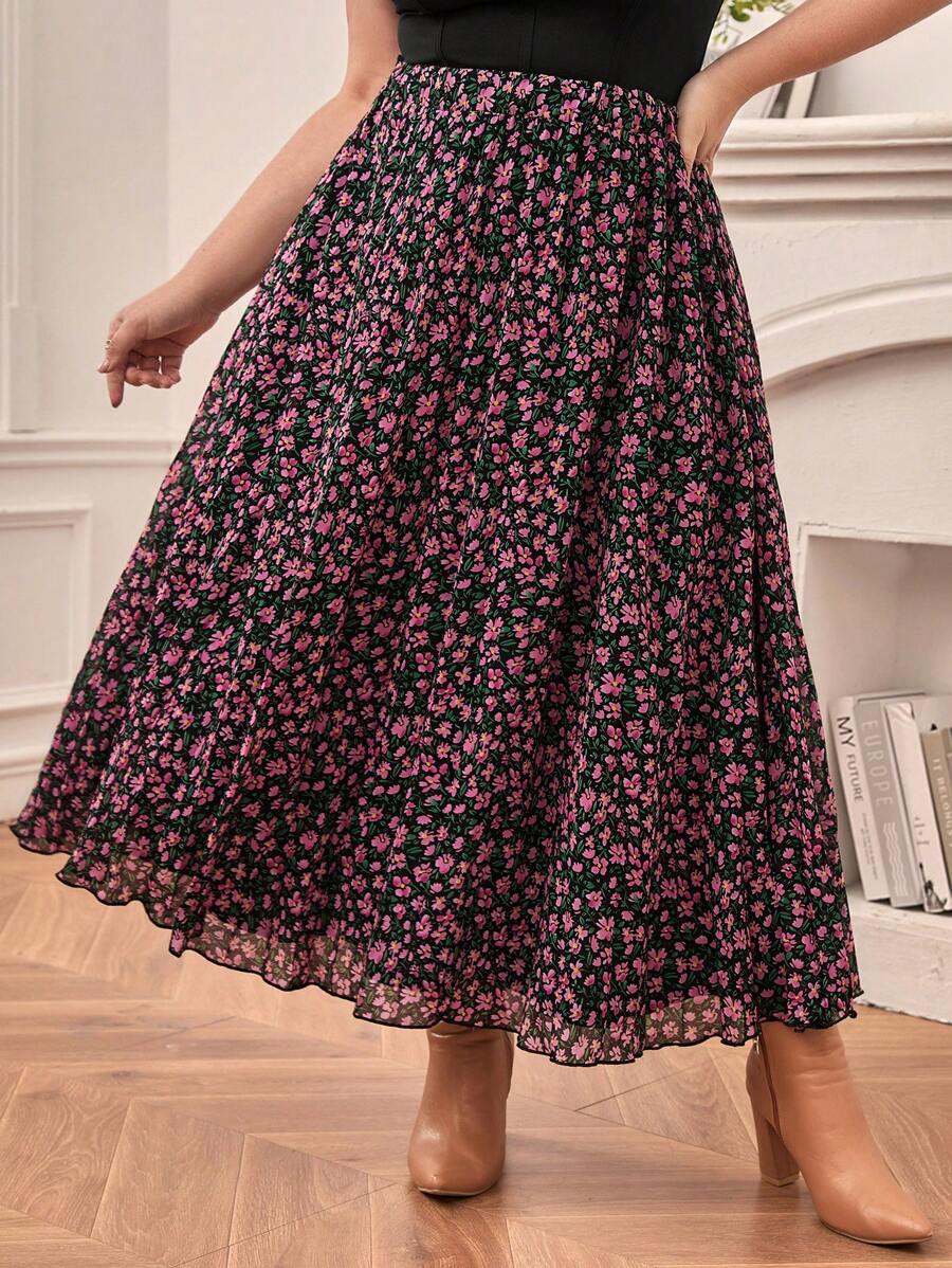 SHEIN Frenchy Plus Size Floral Print Skirt - Multicolor - View 1