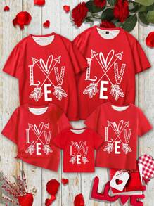 Men's Family Look Letter Print T-Shirt (Sold Separately, 5pcs In Total) - Red - View 3