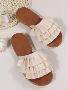 米色不对称系带拖鞋女士时尚防滑凉鞋适合户外活动 - 米色 - 查看 4