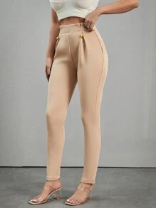SHEIN Ladies' Solid Color Pleated Pants