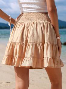 SHEIN VCAY Của phụ nữ Ngày lễ Xù Hoa Sen Váy - Màu Khaki - Xem 2