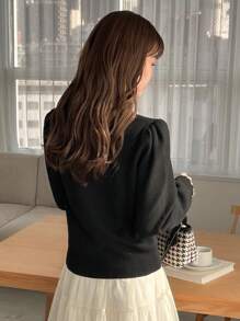FRIFUL Pull à épaules tombantes avec imprimé lettres pour femmes, vêtements d'automne - Noir - Voir 2