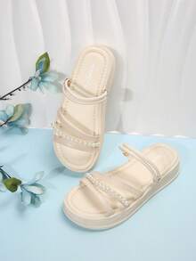 Dép lê hai mục đích Fairy Style dành cho nữ - Dép đế dày phong cách La Mã mùa xuân mới để đi ngoài trời và trong nhà, tươi mới và hợp thời trang - Màu be - Xem 1