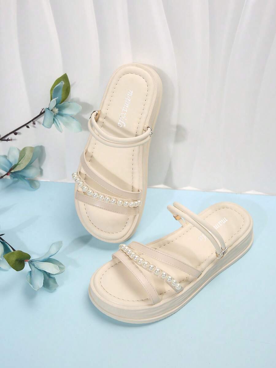 Dép lê hai mục đích Fairy Style dành cho nữ - Dép đế dày phong cách La Mã mùa xuân mới để đi ngoài trời và trong nhà, tươi mới và hợp thời trang - Màu be - Xem 1