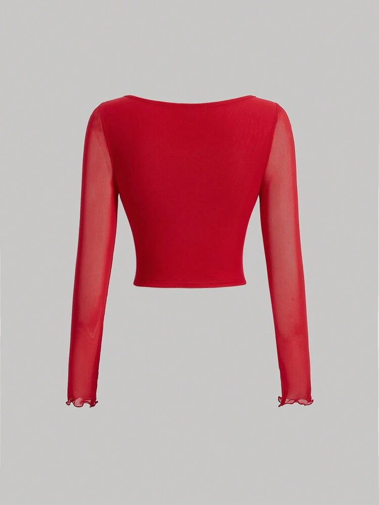 Long Sleeve T-Shirt With Ruffle Hem Decoration