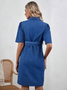 SHEIN Vestido De Mezclilla De Maternidad Con Botones De Solapa