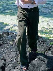 DAZY 男士全季純色長褲 - 綠色 - 查看 4