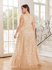 SHEIN Belle Plus Size Gold Prom Dress Quiet Luxury Floral Sequin Gradient Embroidered Mesh Sundress Elegant Evening Dress Formal Wedding Guest Gown, For Graduation, Dinner Party Dress - Black and White - View 7