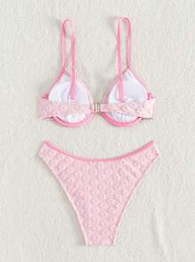 SHEIN Swim Women's Flower Pressed Print Bikini Set Valentine Summer Beach