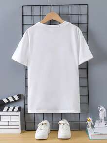 SHEIN 青少年男孩卡通太空人印花短袖t恤 - 白色 - 查看 2