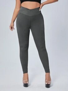 SHEIN ICON 加大碼高腰口袋運動褲,側邊條紋設計 - 深灰色 - 查看 4