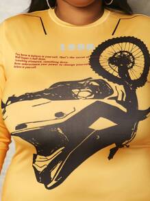 Slaydiva 大尺碼女裝街頭風格緊身連衣裙 - 黃色 - 查看 5