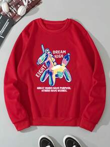 Men's Cartoon Slogan Printed Sweatshirt - Red - View 1
