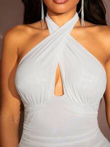 SHEIN SXY Women's Cross Halter Neck Sleeveless Dress - White - View 6