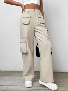 SHEIN LUNE Women's Solid Color Cargo Pants - Apricot - View 5