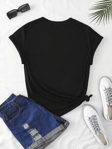 SHEIN EZwear 女士月亮印花短袖 T 卹 - 黑色 - 查看 2