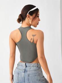 Easithlete Màu thuần Quần skinny Thể thao Tank Top Với Racerback Thiết kế - Xám - Xem 4