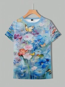 SHEIN LUNE 花朵印花圓領短袖t卹 - 彩色 - 查看 3