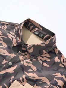 Manfinity Homme Men'S Camouflage Print Long Sleeve Shacket - Brown - View 3