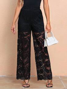 SHEIN Clasi Ladies' Black Lace Pants - Black - View 5