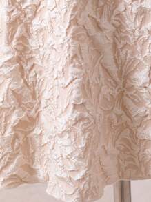 SHEIN Young Girl Ruffle Hem Flower Jacquard Top With Button Decoration And Skirt Two Piece Set - Beige - View 5