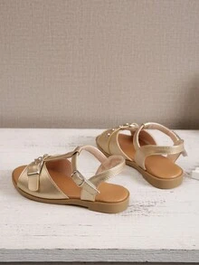 兒童鞋,女童夏季休閒金色平底涼鞋 - 金色 - 查看 3