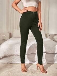 EURMUSE Women's Slim-fit Long Pants - Dark Green - View 5