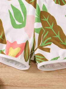 SHEIN 2入組幼兒女孩休閒可愛無袖上衣搭配印花短褲,度假必備款 - 白色 - 查看 6