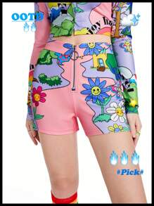 SHEINNeu Shorts Con Estampado De Gráficos E Ilustraciones De Dibujos Animados Estilo Kidcore - Multicolor - Ver 6