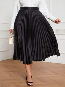 SHEIN Frenchy Plus Size Women'S Pleated Midi Satin Skirt