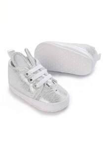 舒适休闲纯色女婴运动鞋，轻便防滑，适合四季室内外散步 - 銀色 - 查看 1