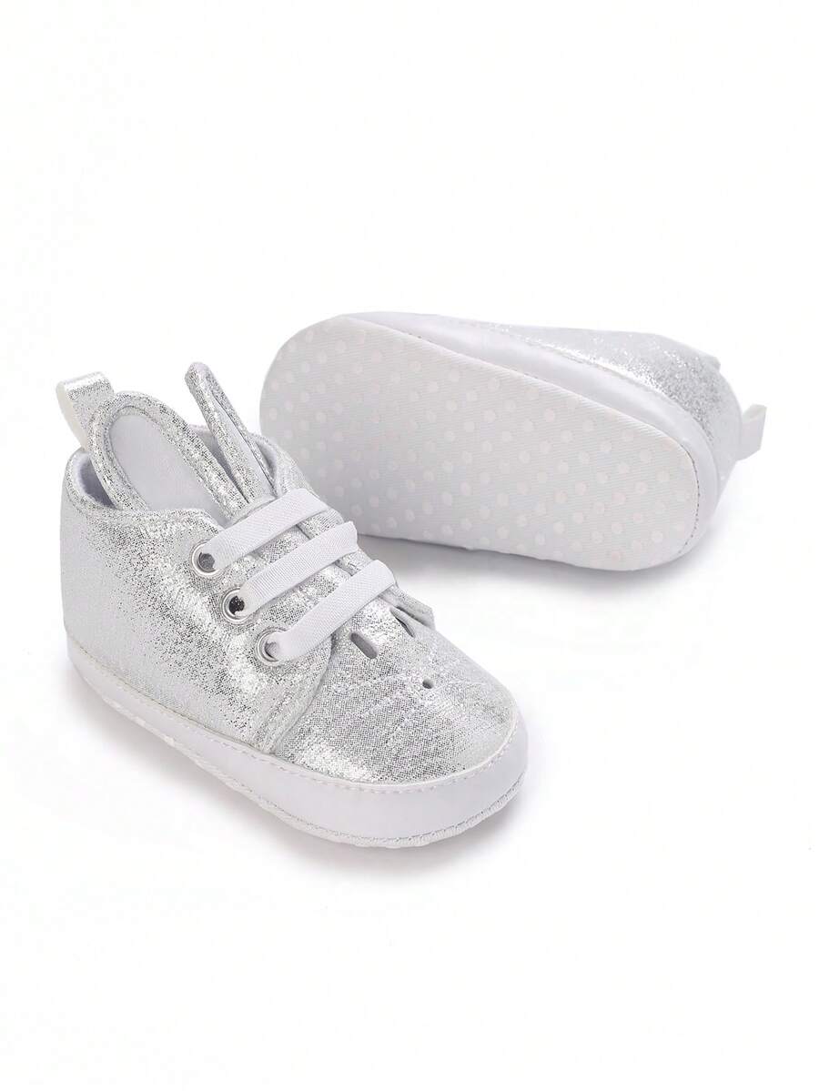 舒适休闲纯色女婴运动鞋，轻便防滑，适合四季室内外散步 - 銀色 - 查看 1