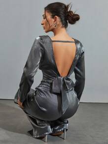 Panie Lśniący Przycięte Topy I Szeroka nogawka Spodnie Komplety Biżuterii