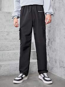 Teen Boy'S Solid Color Cargo Pants - Black - View 4