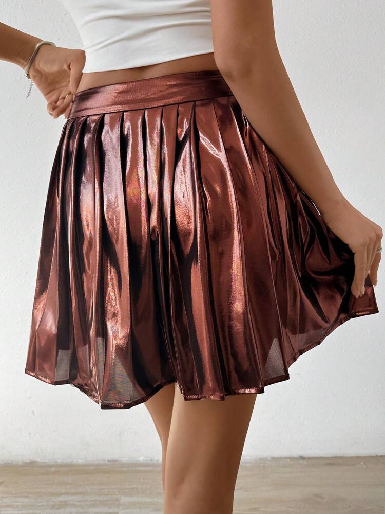 Glossy Pleated Skirt
