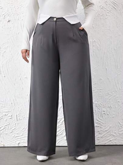 SHEIN Cottnline Women'S Solid Color Pants With Slanted Pockets