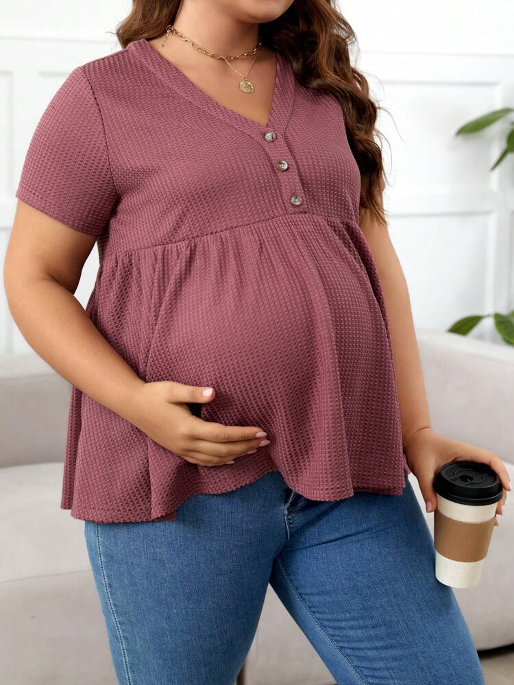 Pregnant Women'S Plus Size V-Neck Short Sleeve T-Shirt For Maternity