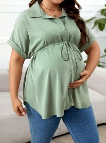 SHEIN Maternity Plus Size Solid Color Batwing Sleeve Shirt