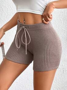 Chiquease Women's Drawstring Waist Sweater Shorts - Khaki - View 6