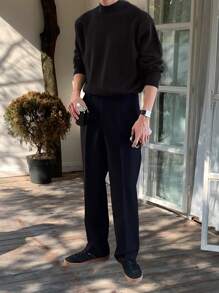 Claim Dot 男士纯色基础款毛衣，适合秋冬季节，长袖上衣