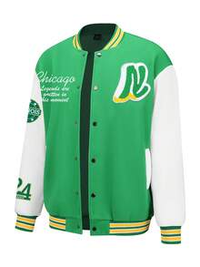 Aesthetic Post--Loose Fit Men's Varsity Jacket With Letter Print And Color Blocked Design - Multicolor - View 4