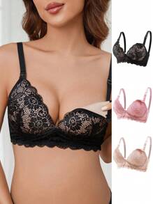 SHEIN 3入組孕婦蕾絲鋼圈內衣