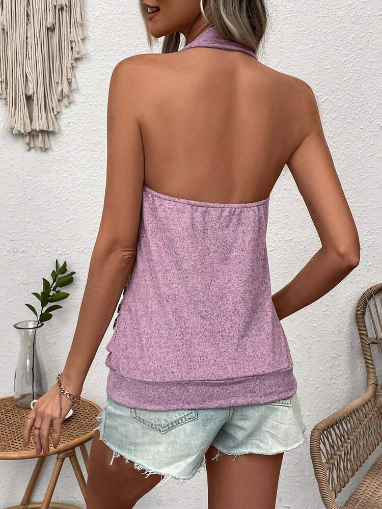 Women'S Button Detail Wrap Halter Top