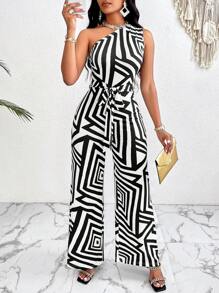 SHEIN Slayr In Địa lý Một bờ vai Áo liền quần - màu đen - Xem 1