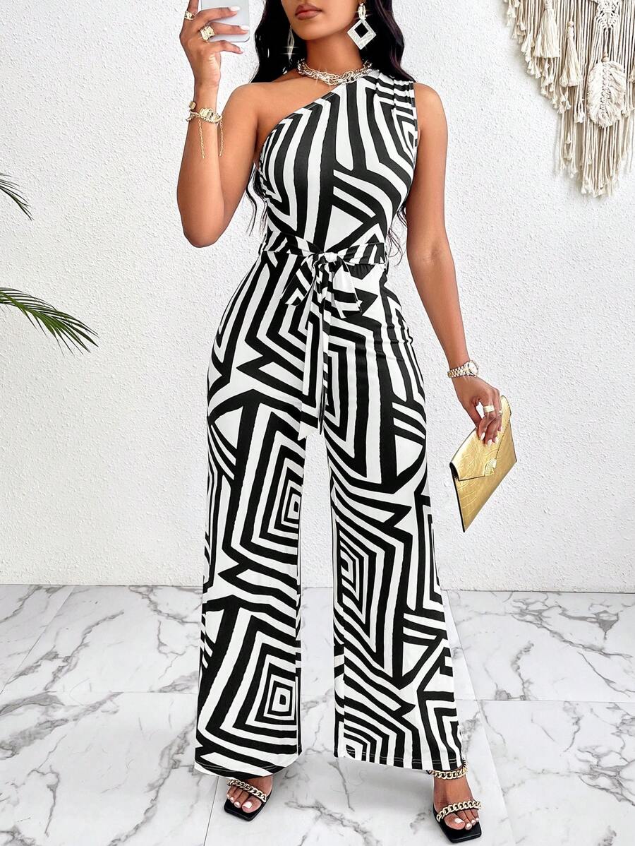 SHEIN Slayr In Địa lý Một bờ vai Áo liền quần - màu đen - Xem 1